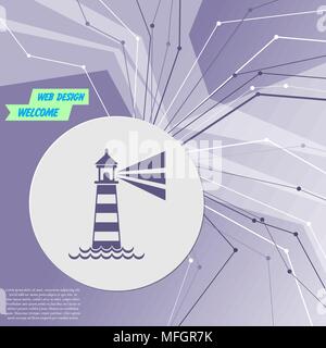 Lighthouse icon on purple abstract modern background. The lines in all directions. With room for your advertising. Vector illustration Stock Vector