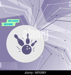 bowling game round ball icon on purple abstract modern background. The lines in all directions. With room for your advertising. Vector illustration Stock Vector