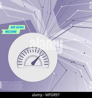 Speedometer icon on purple abstract modern background. The lines in all directions. With room for your advertising. Vector illustration Stock Vector