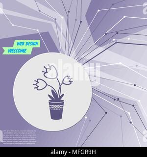 flower icon on purple abstract modern background. The lines in all directions. With room for your advertising. Vector illustration Stock Vector