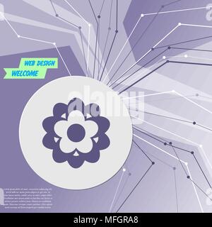 flower icon on purple abstract modern background. The lines in all directions. With room for your advertising. Vector illustration Stock Vector