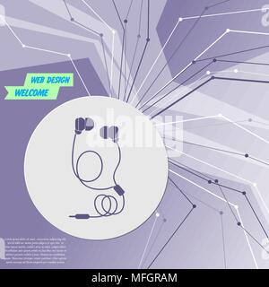 Headphones icons on purple abstract modern background. The lines in all directions. With room for your advertising. Vector illustration Stock Vector