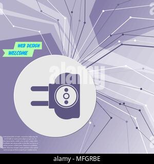 socket icon on purple abstract modern background. The lines in all directions. With room for your advertising. Vector illustration Stock Vector