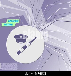 police of hat icon on purple abstract modern background. The lines in all directions. With room for your advertising. Vector illustration Stock Vector