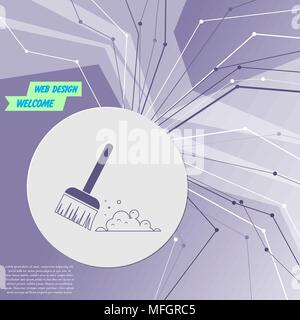 Broom icon on purple abstract modern background. The lines in all directions. With room for your advertising. Vector illustration Stock Vector