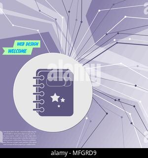 book Icon on purple abstract modern background. The lines in all directions. With room for your advertising. Vector illustration Stock Vector