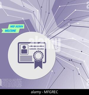 certificate icon on purple abstract modern background. The lines in all directions. With room for your advertising. Vector illustration Stock Vector