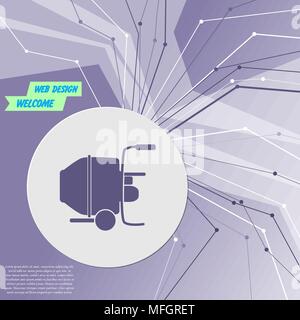 Concrete mixer icon on purple abstract modern background. The lines in all directions. With room for your advertising. Vector illustration Stock Vector