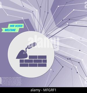 Trowel building and brick wall icon on purple abstract modern background. The lines in all directions. With room for your advertising. Vector illustra Stock Vector