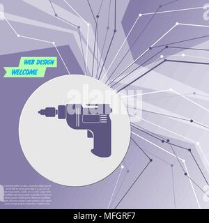 Screwdriver, power drill icon on purple abstract modern background. The lines in all directions. With room for your advertising. Vector illustration Stock Vector