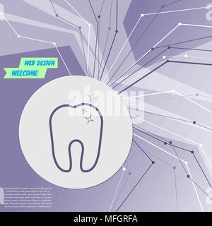 Tooth Icon on purple abstract modern background. The lines in all directions. With room for your advertising. Vector illustration Stock Vector