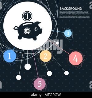 Piggy bank and dollar coin icon with the background to the point and with infographic style. Vector illustration Stock Vector