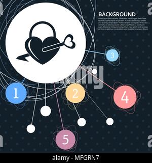 lock icons. A simple silhouette of the lock for the door. Shape of a heart. with the background to the point and with infographic style. Vector illust Stock Vector