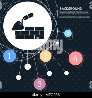 Trowel building and brick wall icon with the background to the point and with infographic style. Vector illustration Stock Vector