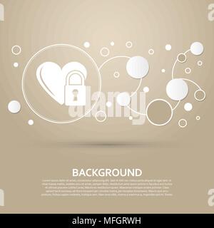 heart lock icon on a brown background with elegant style and modern design infographic. Vector illustration Stock Vector