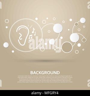 Ear listen sound signal icon on a brown background with elegant style and modern design infographic. Vector illustration Stock Vector