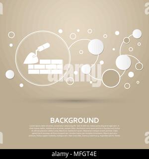 Trowel building and brick wall icon on a brown background with elegant style and modern design infographic. Vector illustration Stock Vector