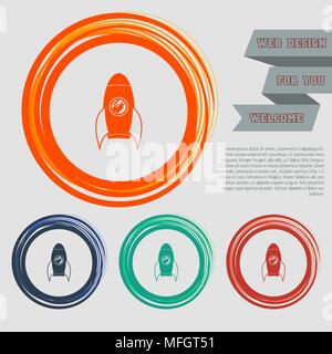 Rocket icon on the red, blue, green, orange buttons for your website and design with space text. Vector illustration Stock Vector