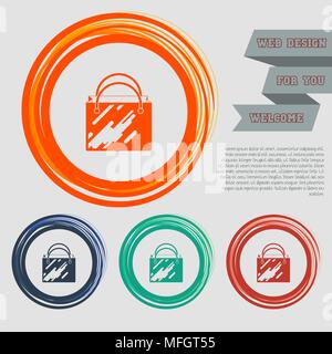 Shopping bag icon on the red, blue, green, orange buttons for your website and design with space text. Vector illustration Stock Vector