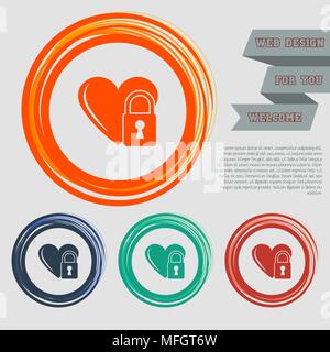 heart lock icon on the red, blue, green, orange buttons for your website and design with space text. Vector illustration Stock Vector