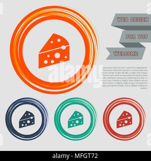 Cheese icon on the red, blue, green, orange buttons for your website and design with space text. Vector illustration Stock Vector