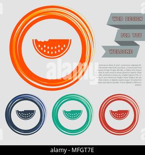 watermelon icon on the red, blue, green, orange buttons for your website and design with space text. Vector illustration Stock Vector