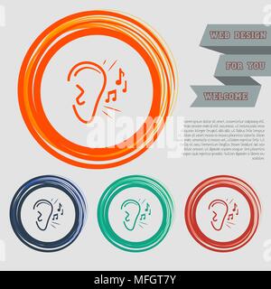 Ear listen sound signal icon on the red, blue, green, orange buttons for your website and design with space text. Vector illustration Stock Vector