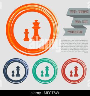 Chess Icon on the red, blue, green, orange buttons for your website and design with space text. Vector illustration Stock Vector