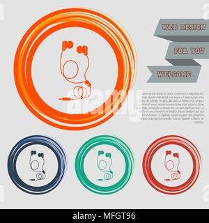 Headphones icons on the red, blue, green, orange buttons for your website and design with space text. Vector illustration Stock Vector