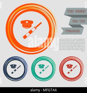 police of hat icon on the red, blue, green, orange buttons for your website and design with space text. Vector illustration Stock Vector