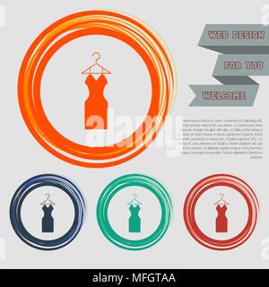Dress Icon on the red, blue, green, orange buttons for your website and design with space text. Vector illustration Stock Vector