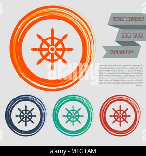 Ship steering wheel icon on the red, blue, green, orange buttons for your website and design with space text. Vector illustration Stock Vector