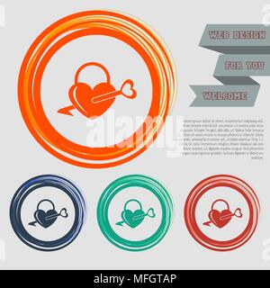 lock icons. A simple silhouette of the lock for the door. Shape of a heart. on the red, blue, green, orange buttons for your website and design with s Stock Vector