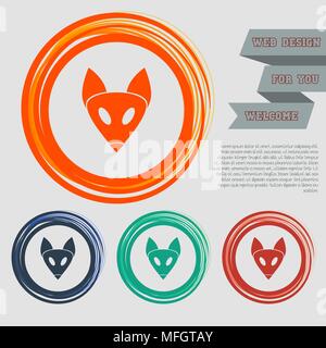 Fox icon on the red, blue, green, orange buttons for your website and design with space text. Vector illustration Stock Vector