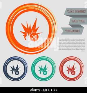 explosion icon on the red, blue, green, orange buttons for your website and design with space text. Vector illustration Stock Vector