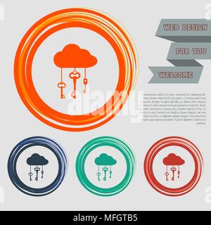 cloud computer storage with lock icon on the red, blue, green, orange buttons for your website and design with space text. Vector illustration Stock Vector