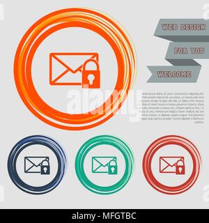 Secret mail icon on the red, blue, green, orange buttons for your website and design with space text. Vector illustration Stock Vector