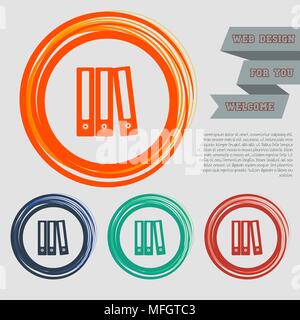Folder icon on the red, blue, green, orange buttons for your website and design with space text. Vector illustration Stock Vector