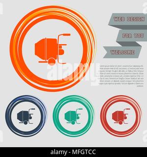 Concrete mixer icon on the red, blue, green, orange buttons for your website and design with space text. Vector illustration Stock Vector