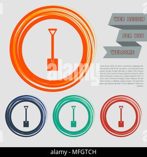 Shovel icon on the red, blue, green, orange buttons for your website and design with space text. Vector illustration Stock Vector