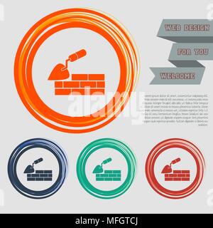 Trowel building and brick wall icon on the red, blue, green, orange buttons for your website and design with space text. Vector illustration Stock Vector
