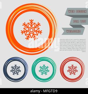 Snowflake icon on the red, blue, green, orange buttons for your website and design with space text. Vector illustration Stock Vector