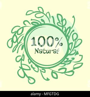 Flat label collection of 100 organic product and premium quality natural food badge elements. Isolated on white background. Flat design style modern c Stock Vector