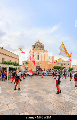 Traditional costumes and flags, Favignana island, Aegadian Islands, province of Trapani, Sicily, Italy, Europe Stock Photo