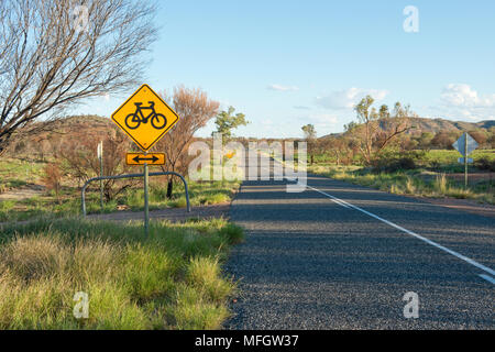 Bicycle road sign. On road from Simpsons Gap. Alice Springs, Northern Territory Stock Photo