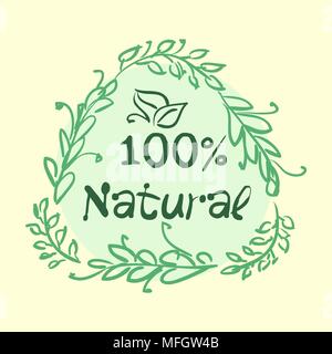 Flat label collection of 100 organic product and premium quality natural food badge elements. Isolated on white background. Flat design style modern c Stock Vector