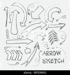 Collection of sketch arrows hand-drawn on a white background. Vector illustration Stock Vector