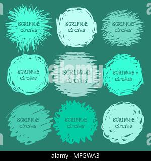 Collection of green hand-drawn scribble circles for your design. Vector illustration Stock Vector