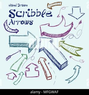 Set of scribble arrows hand-drawn on a light background. Vector illustration Stock Vector