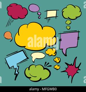Set of cartoon speech bubbles on a green background. Vector illustration Stock Vector